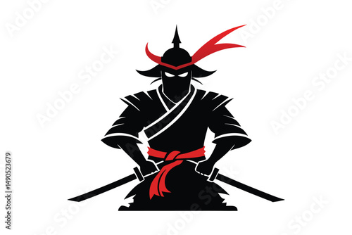 samurai warrior sward man mascot isolated on a white background