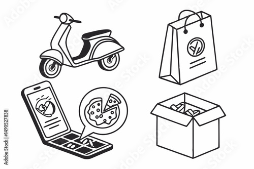 Food Delivery Icon Set – Vector Illustration