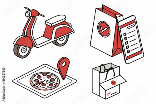 Food Delivery Icon Set – Vector Illustration