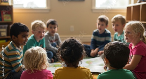 Children Sitting in Circle Together During Story Time