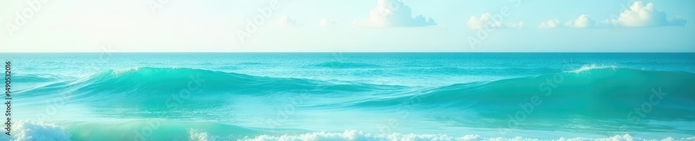 Fototapeta premium Calm turquoise waves, soft brushstrokes, peaceful sky , blue, texture
