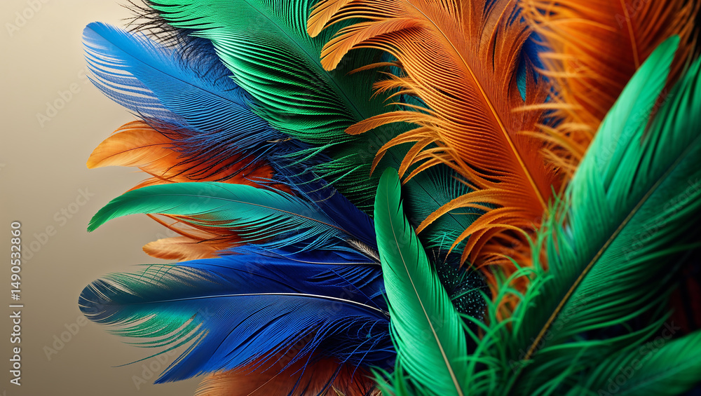 Fototapeta premium Colorful feathers creating vibrant and festive carnival background