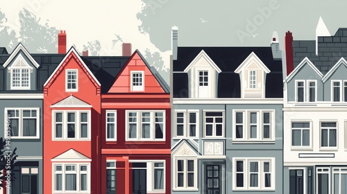 Row Of Colorful Townhouses In A City Neighborhoods