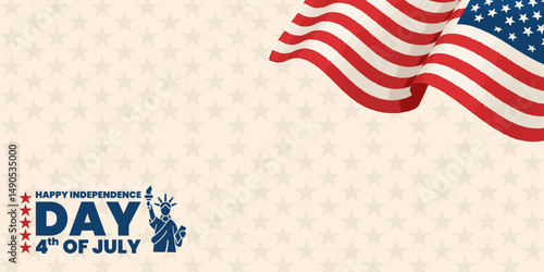 Happy Independence Day 4th of July Banner with American Flag and Statue of Liberty