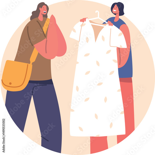 Woman buying wedding dress vector illustration