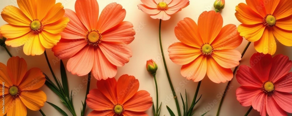 custom made wallpaper toronto digitalVibrant orange cosmos blossoms arranged flat, postcard style , bloom, beautiful