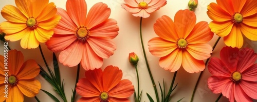 Wallpaper Mural Vibrant orange cosmos blossoms arranged flat, postcard style , bloom, beautiful Torontodigital.ca