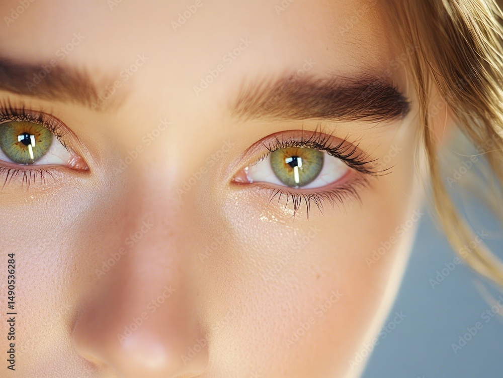 Obraz premium Beautiful green eyes in a close up portrait of a woman emphasizing natural beauty and youthful skin
