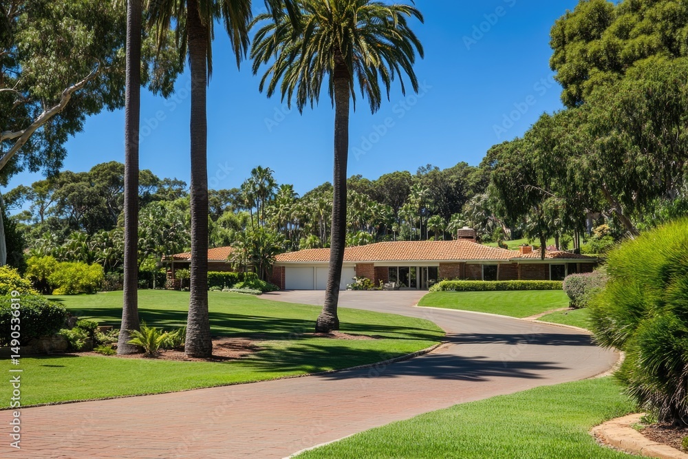 Fototapeta premium Suburban Estate with Lush Landscaping