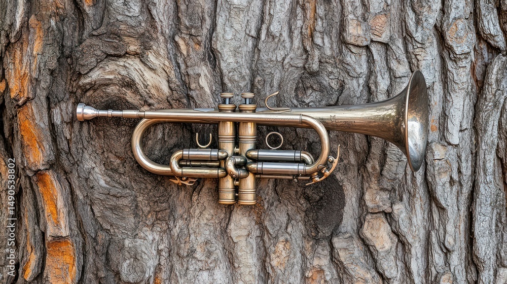 Fototapeta premium Trumpet nestled in tree bark