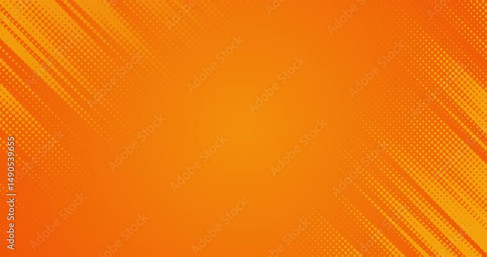 Orange light yellow animated pop art halftone pattern. Half tone pop art comic background. Dynamic animation diagonal speed lines. Hot summer sale backdrop Modern creative sport abstract Loop 4k Video