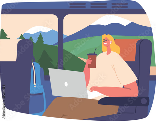Woman traveling by train vector illustration