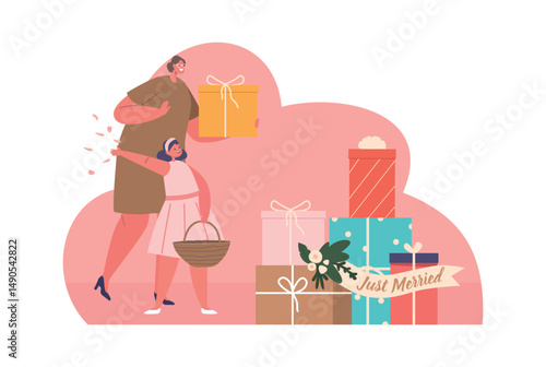 Relative giving wedding gifts vector illustration