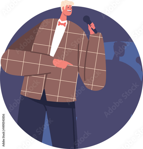 Man comic with microphone vector illustration