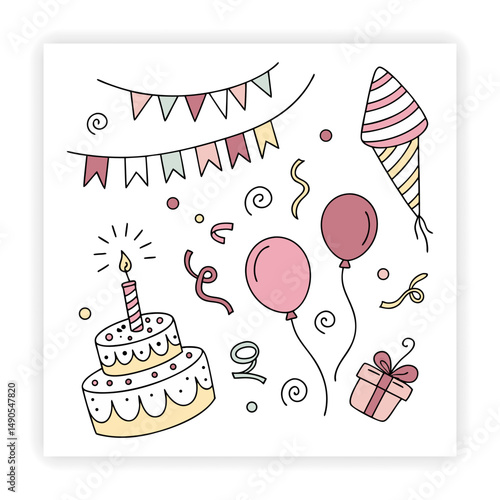 Hand Drawn Birthday Elements kids party,