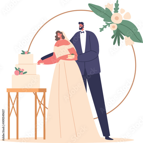 Just married couple with cake