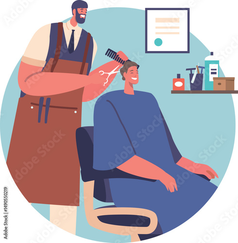 Man hairdressing at barbershop vector illustration
