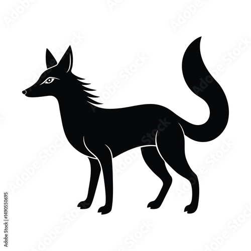 Dhole Trotting Bushy Vector Silhouette