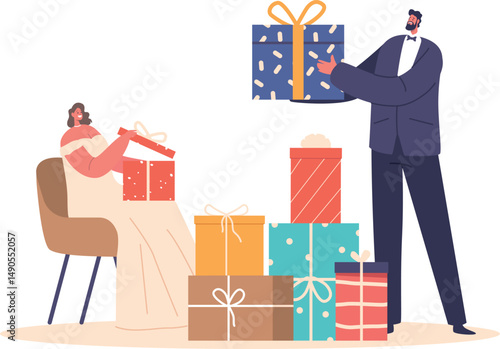Just married couple with gifts
