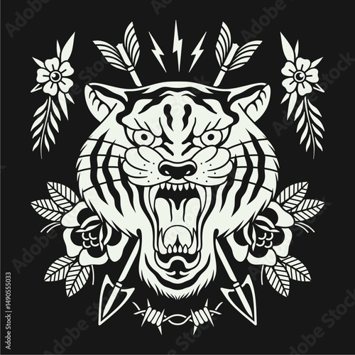 Traditional big cat tattoo