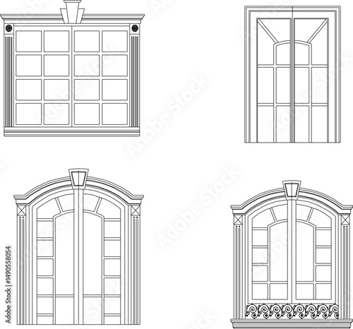 vector sketch illustration silhouette design of balcony window with pergola for classical elements vintage