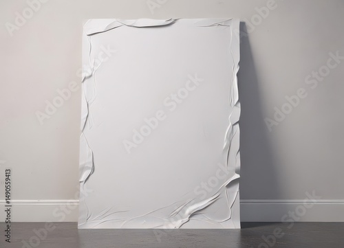 Blank white poster with dramatic wrinkles  Perfect for overlay , background, texture