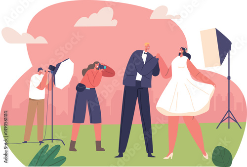 Photographer team shooting wedding ceremony