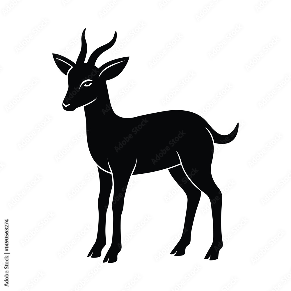 Fototapeta premium Suni Standing Tiny Horns Vector Silhouette