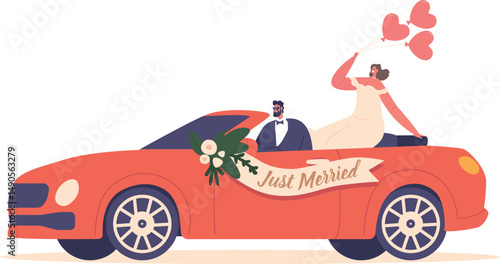 Just married couple in car