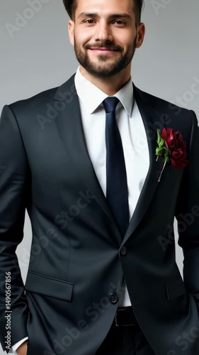 Groom radiates joy and elegance while getting ready for his special day as matrimony approaches