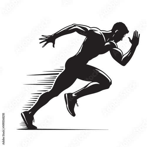 Sprinting Silhouette line art vector illustration on white background