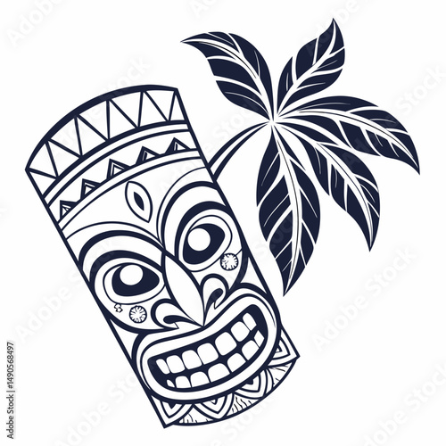 Tiki mask tropical island paradise design