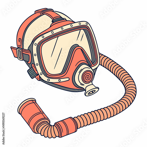 Vintage diving mask with corrugated breathing tube