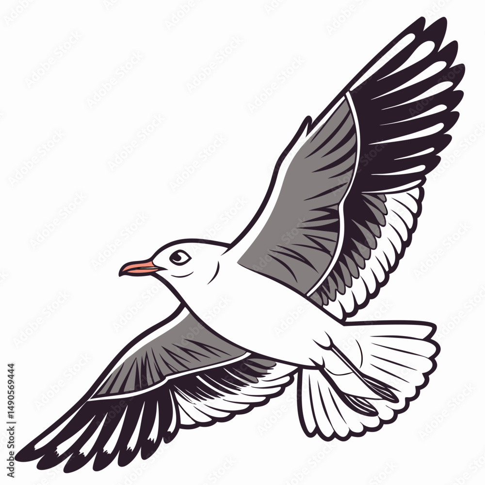 Obraz premium Majestic seagull in flight graceful wings soaring