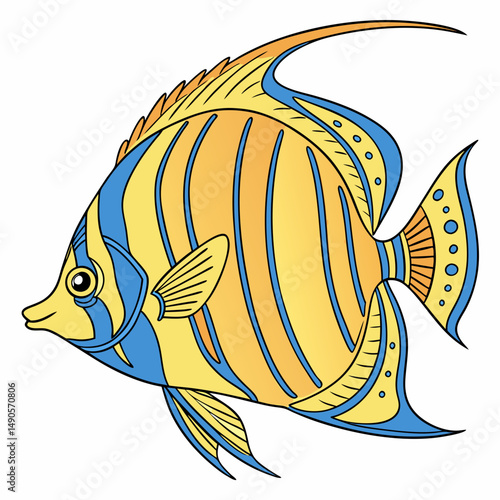 Adorable cartoon yellow and blue angelfish illustration