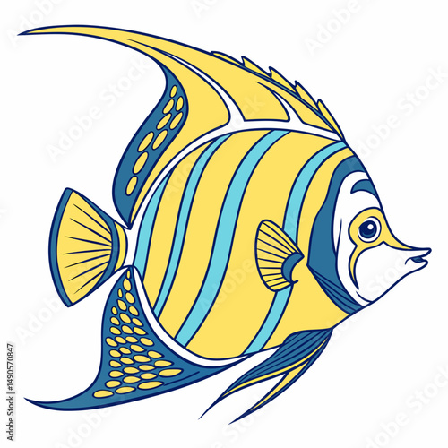 Vibrant yellow and blue angelfish illustration