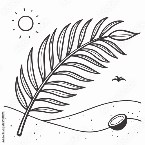 Tropical palm leaf beach summer sun coconut