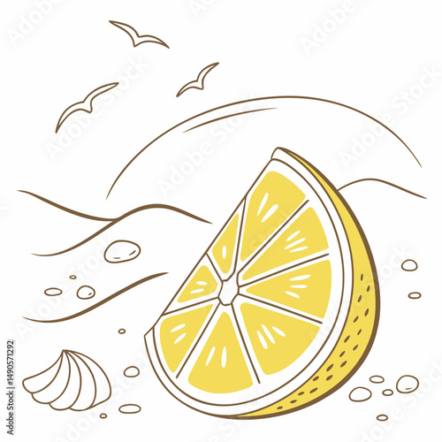 Summer lemon slice beach wave ocean birds