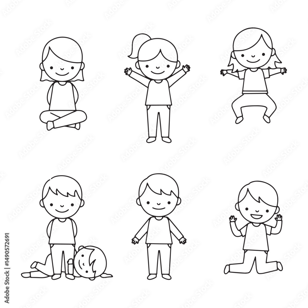 Charming cartoon child design showcasing lively movements and energetic stances Charming cartoon child design showcasing lively movements and energetic stances
