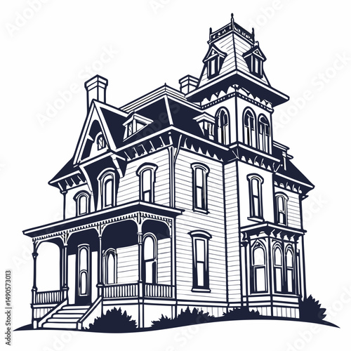 Victorian mansion house architectural drawing illustration