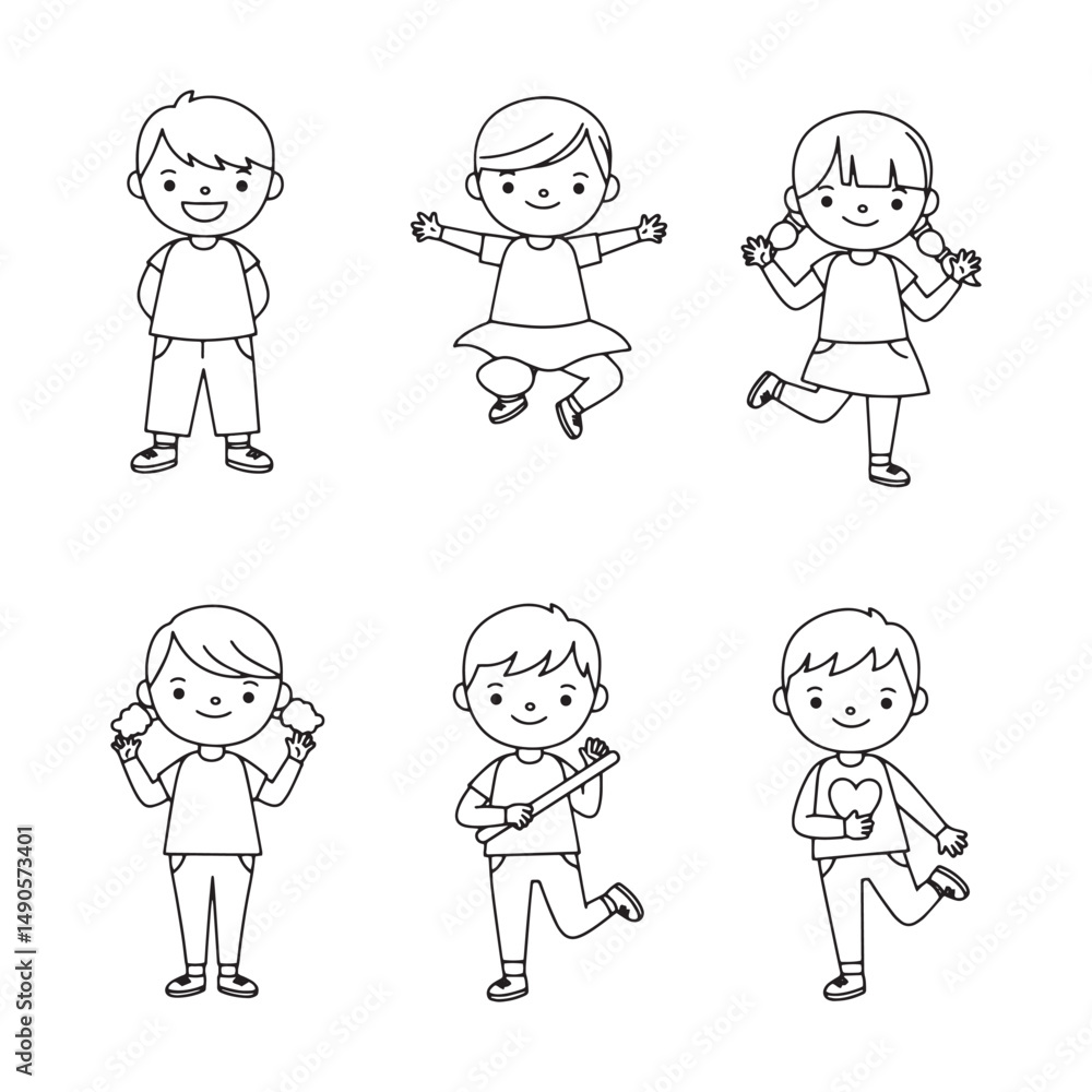 Cheerful cartoon child artwork capturing spontaneous fun and dynamic poses Cheerful cartoon child artwork capturing spontaneous fun and dynamic poses