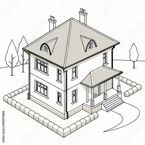 Professional isometric house illustration transparent background