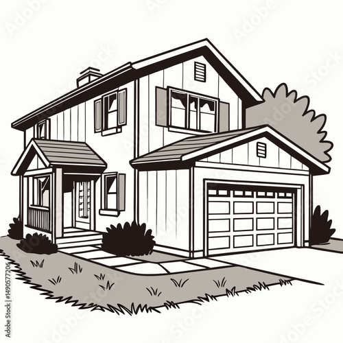 Suburban family home two story garage driveway