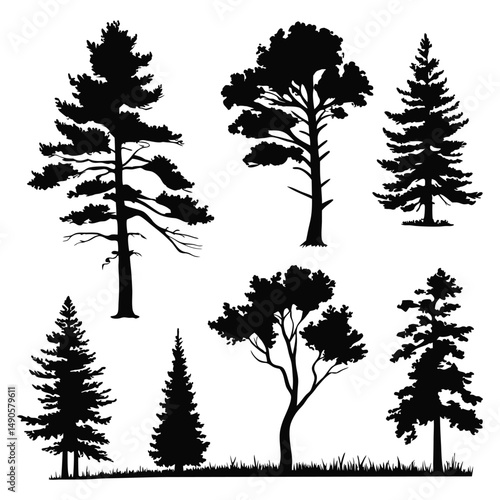 set of trees silhouettes vector