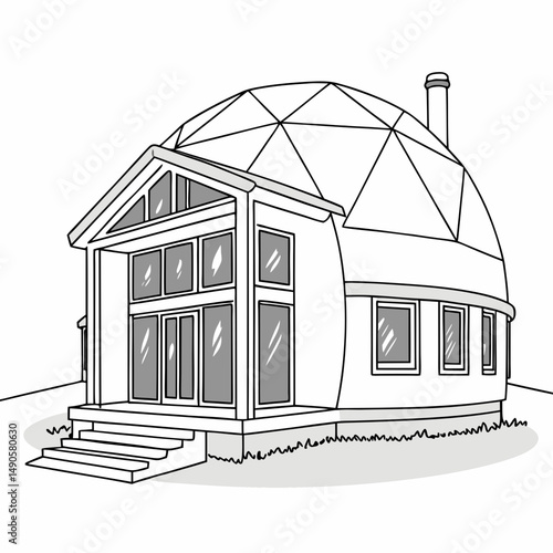 Modern dome house architectural design illustration