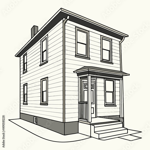 Two story house exterior line drawing illustration