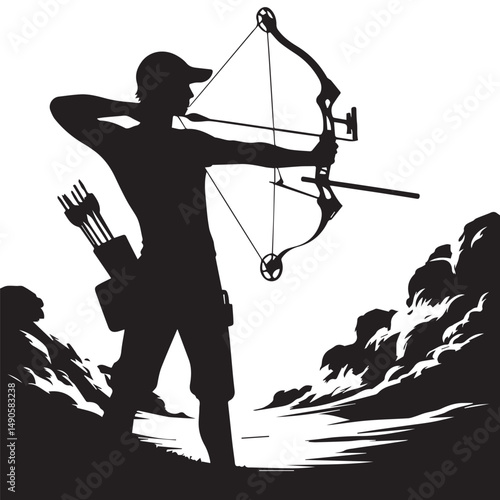 silhouette of a person shooting archery, customizable vector image