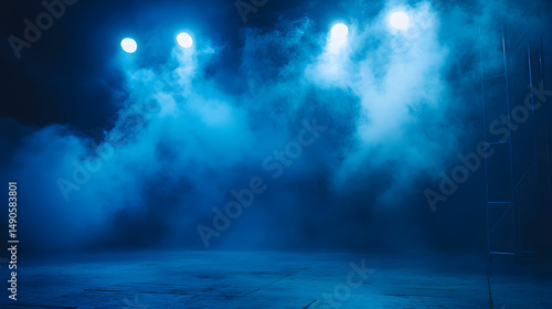 Wallpaper Mural A dramatic stage lit with cool blue lights and enveloped in mist, creating an atmospheric setting for performances. Torontodigital.ca