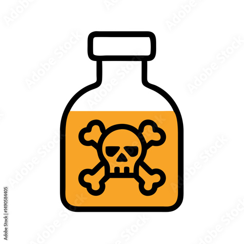 Orange Poison Bottle Skull and Crossbones Vector Icon