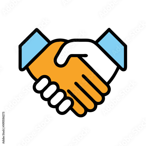Orange and Black Shaking Hands Vector Icon on Black Background